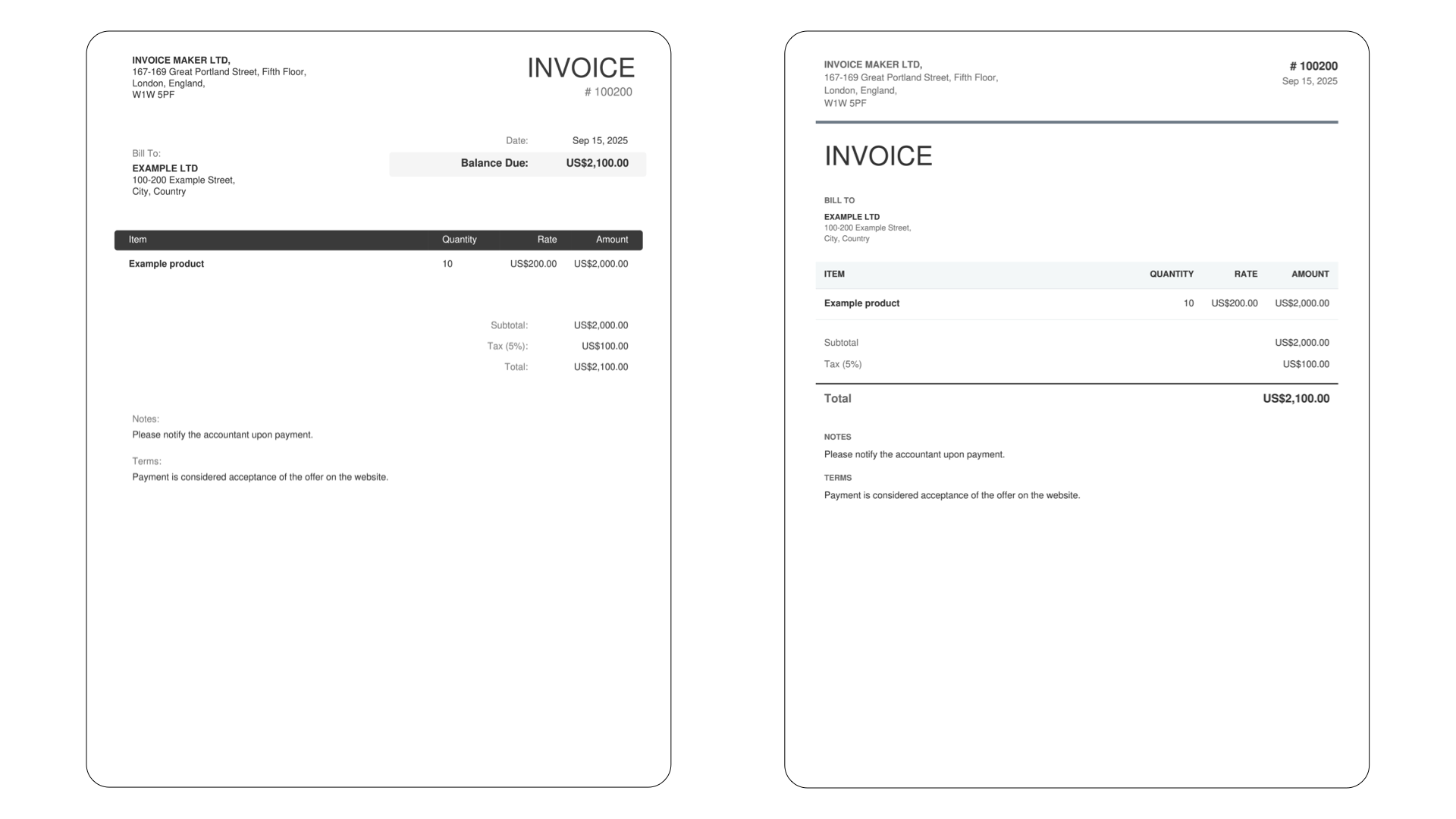 Invoice example